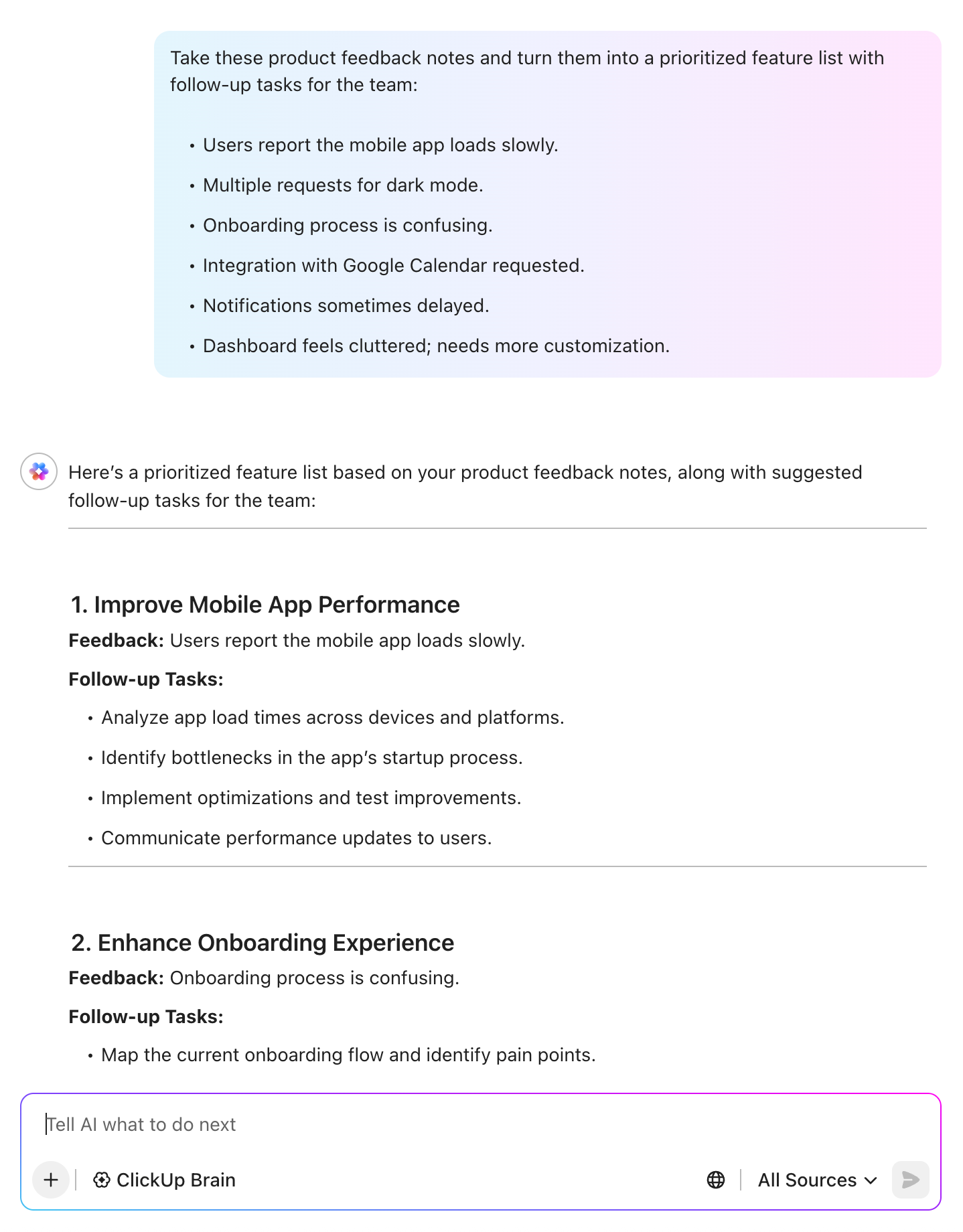 ClickUp AI turns notest into streamlined feedback and suggests actionable tasks