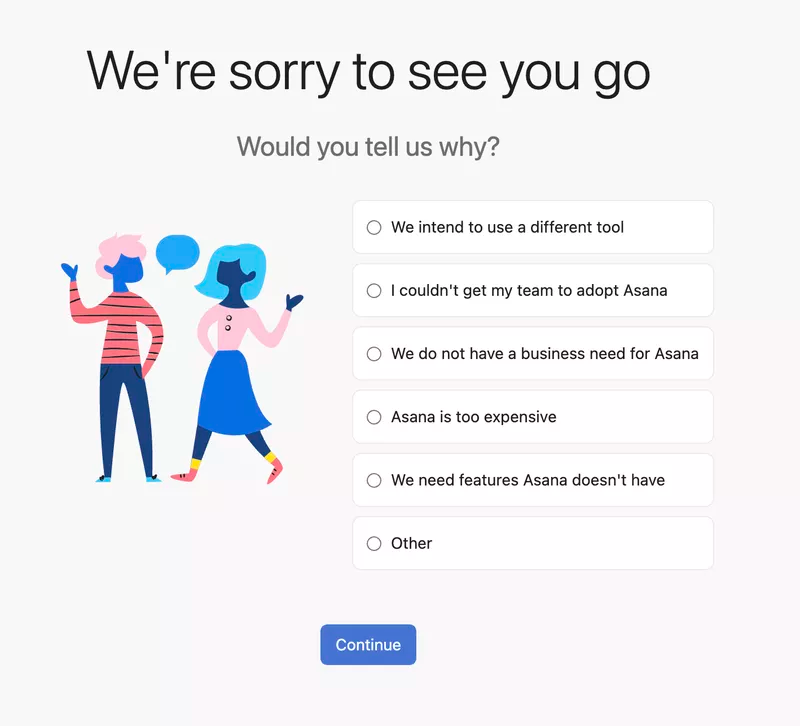 churn survey example form Asana